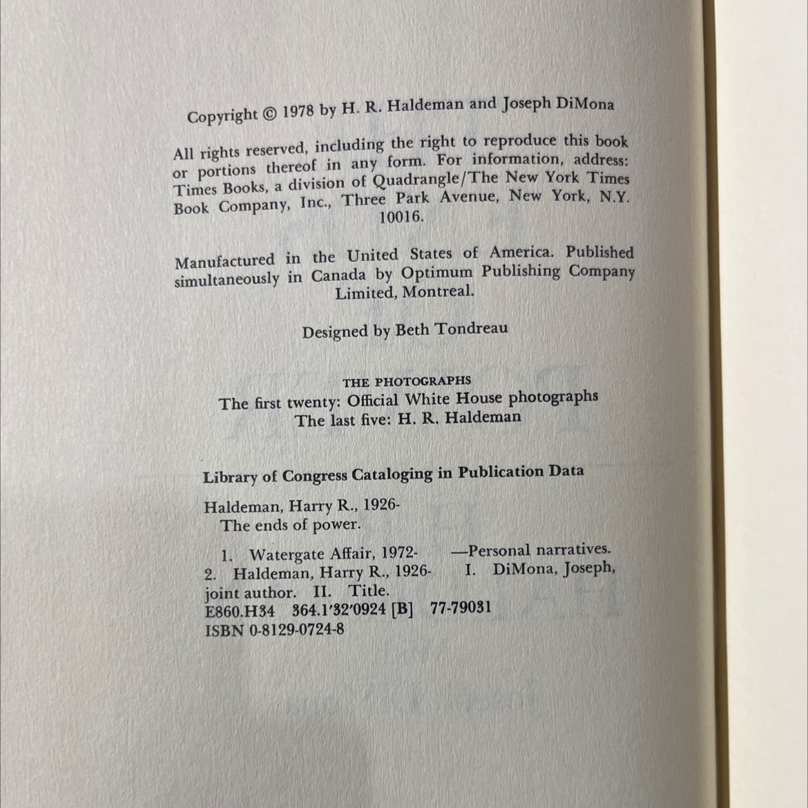 the ends of power book, by H.R. Haldeman, 1978 Hardcover image 3