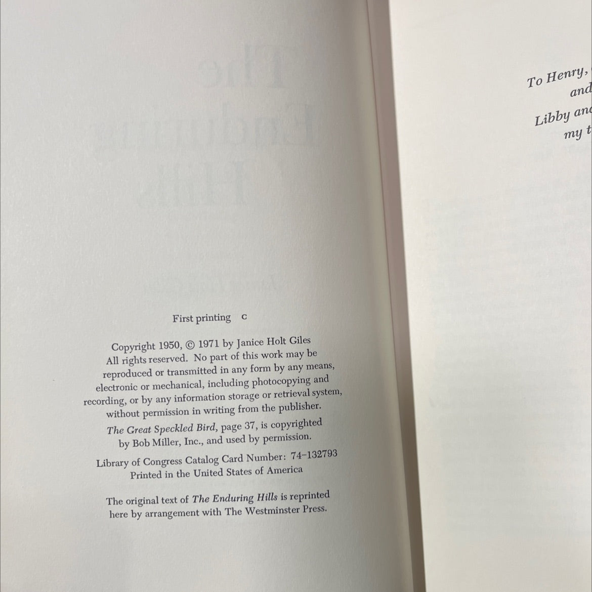 the enduring hills book, by janice holt giles, 1971 Hardcover image 3