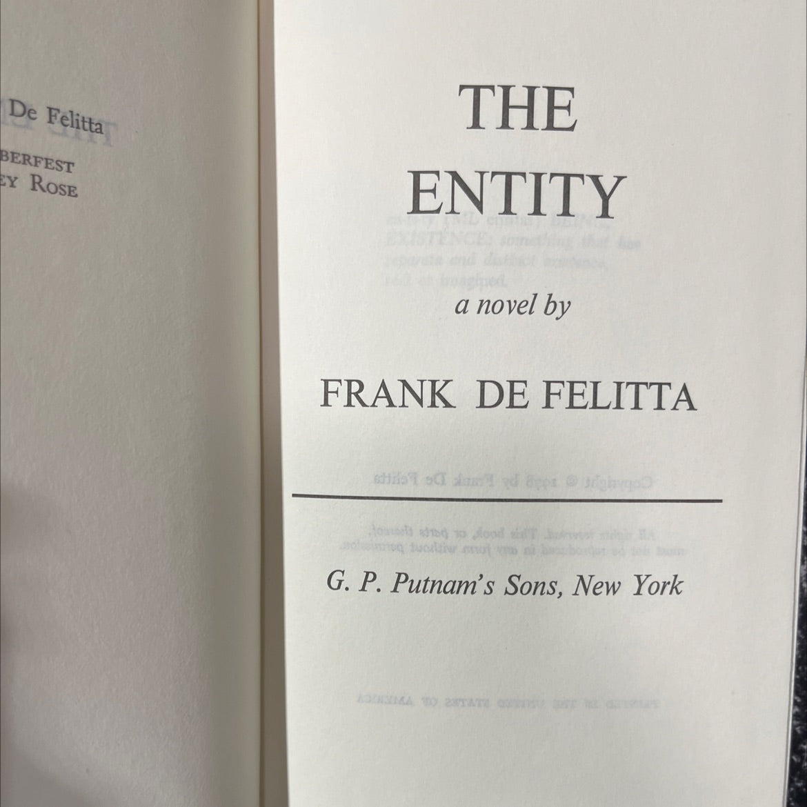 the entity book, by frank de felitta, 1978 Hardcover image 2