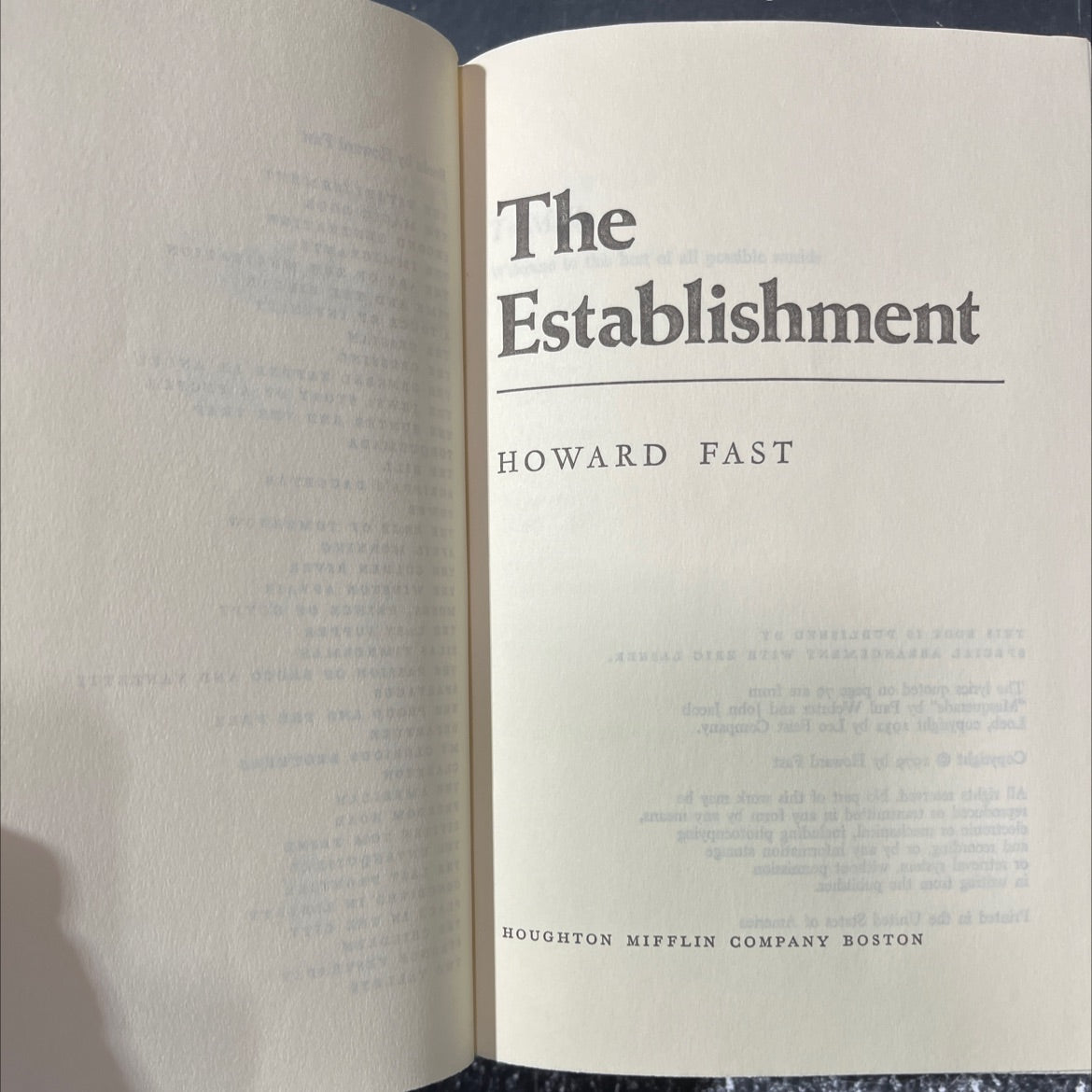 the establishment book, by howard fast, 1979 Hardcover image 2