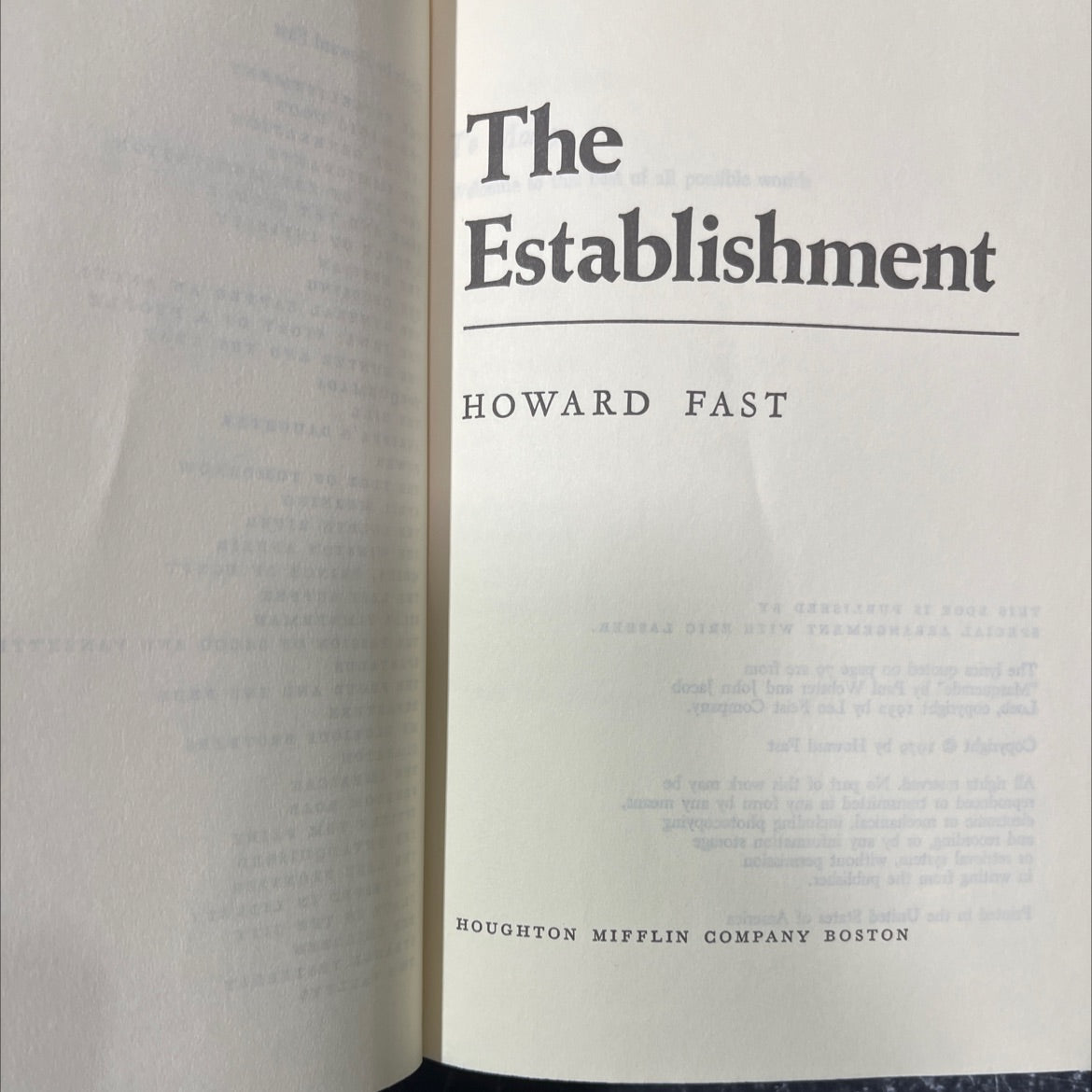 the establishment book, by howard fast, 1979 Hardcover image 2