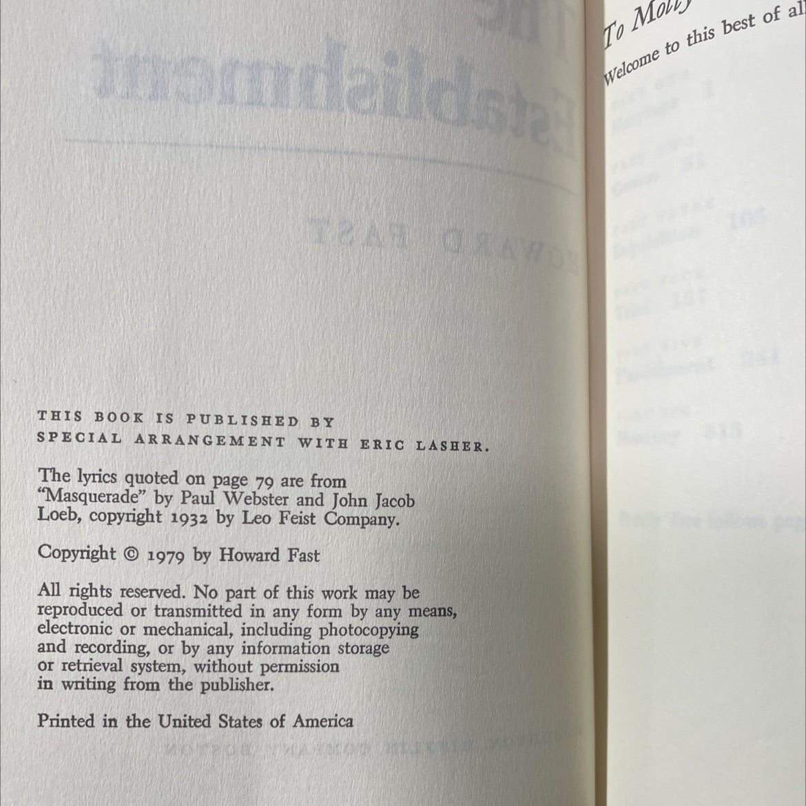 the establishment book, by howard fast, 1979 Hardcover image 3