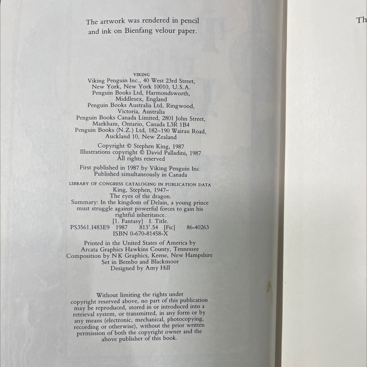 the eyes of the dragon book, by Stephen King, 1987 Hardcover image 3