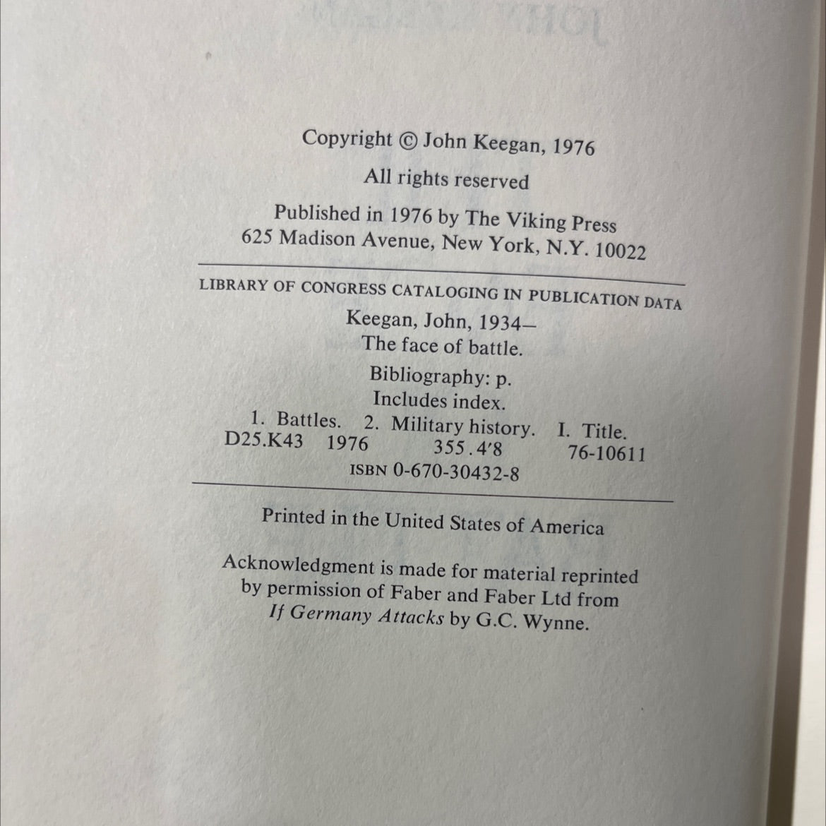 the face of battle book, by john keegan, 1976 Hardcover image 3