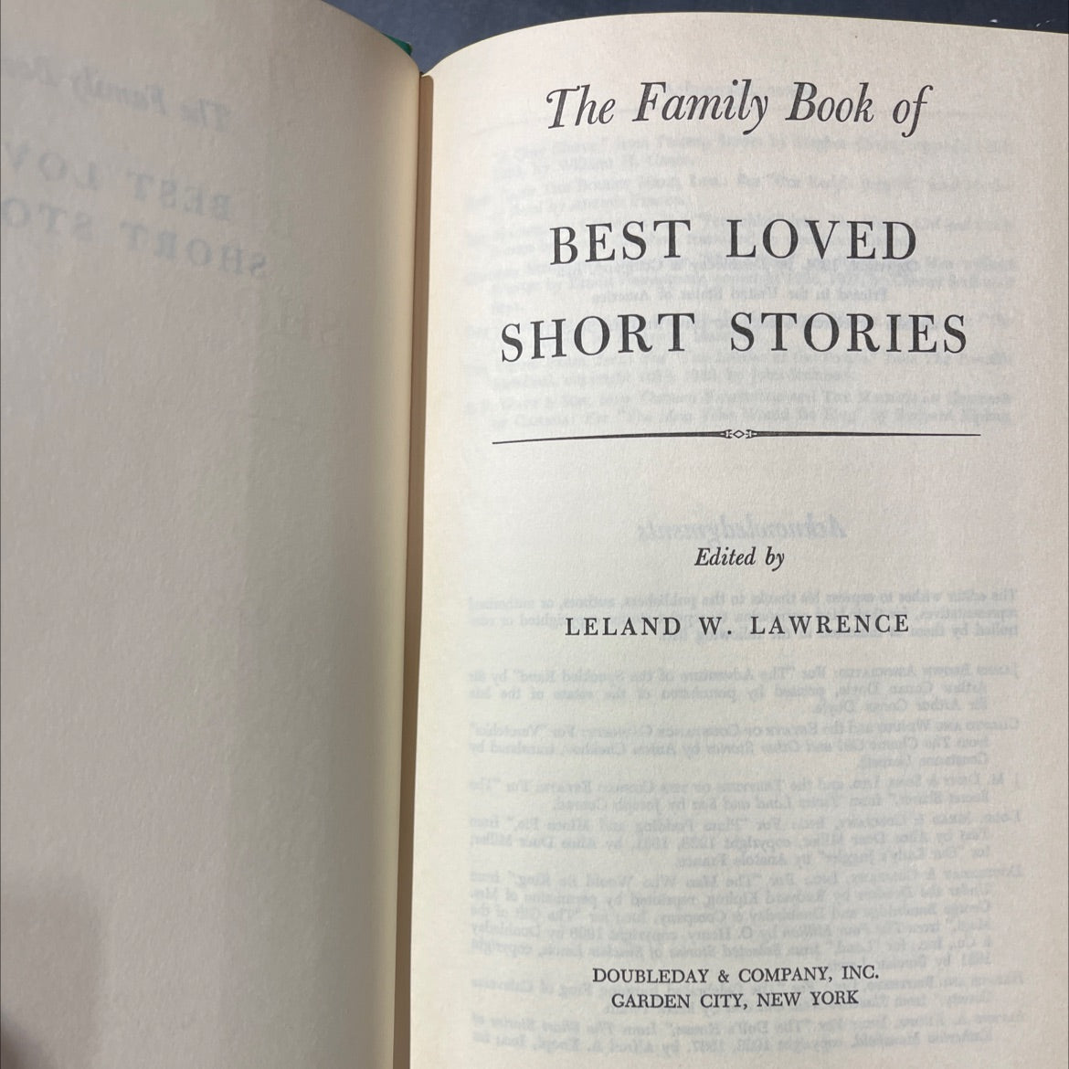 the family book of best loved short stories book, by leland w. lawrence, 1954 Hardcover image 2
