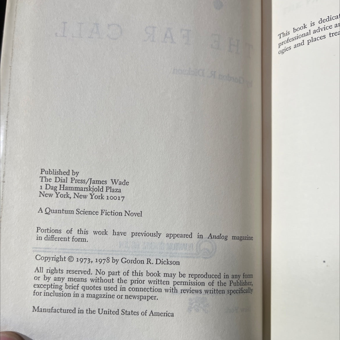 the far call book, by gordon r. dickson, 1978 Hardcover image 3