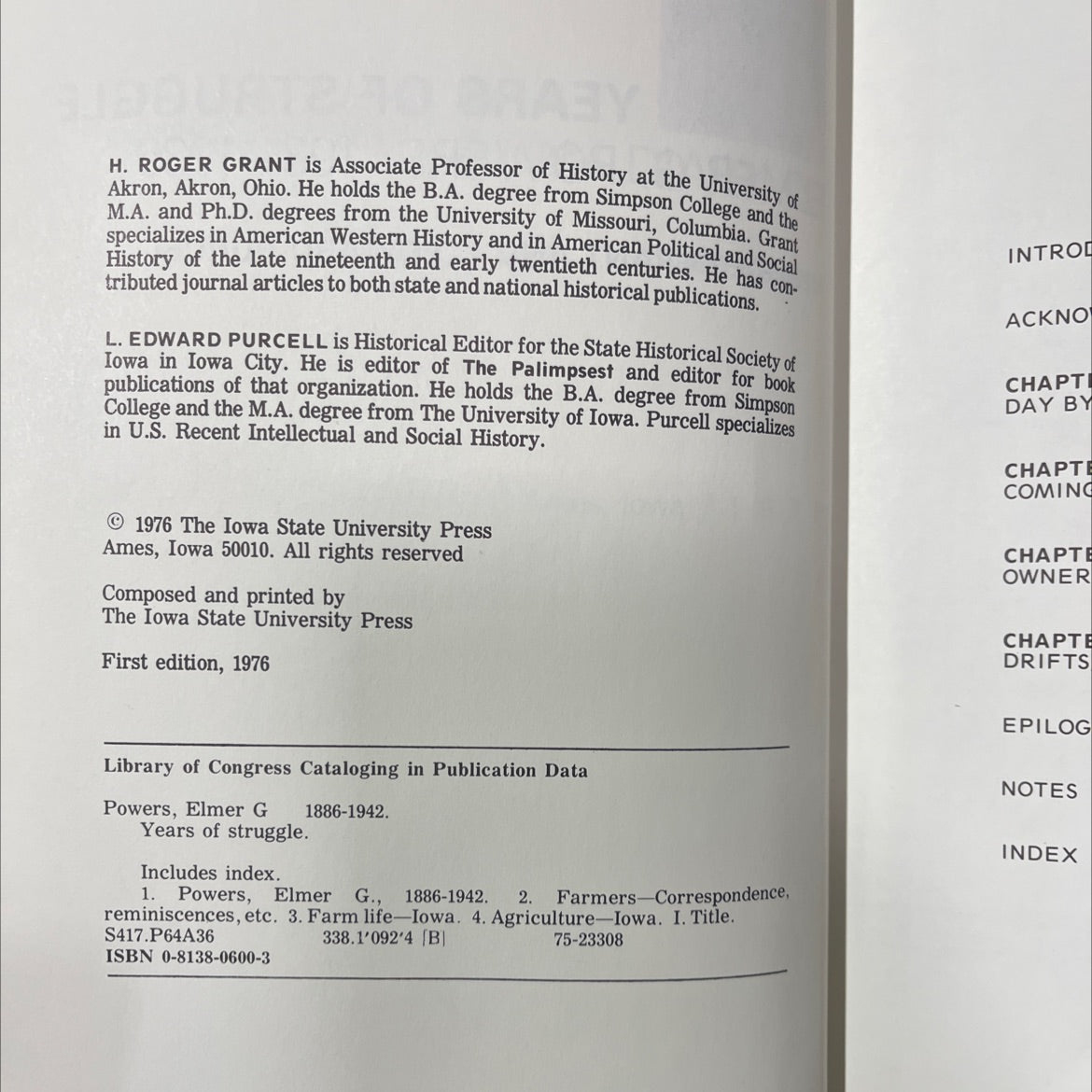 the farm diary of coedited by years of struggle book, by elmer g. powers, 1976 Hardcover image 3