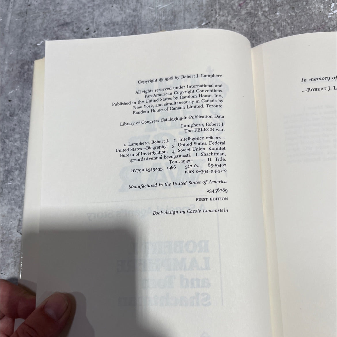the fbi-kgb war a special agent's story book, by robert j. lamphere and tom shachtman, 1986 Hardcover image 3
