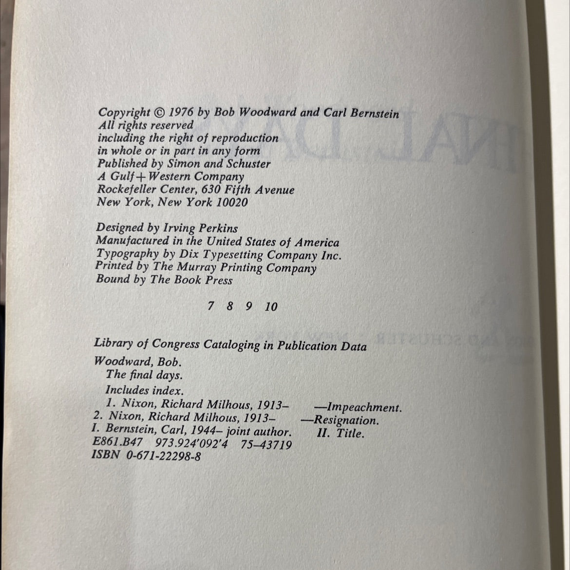the final days book, by Bob Woodward, Carl Bernstein, 1976 Hardcover image 3
