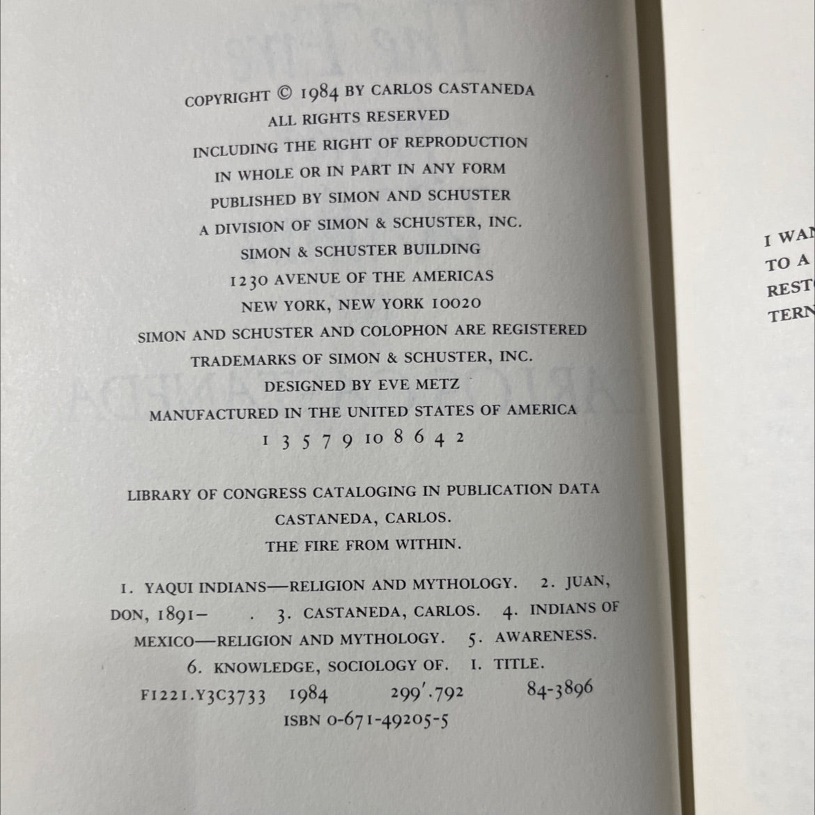 the fire from within book, by carlos castaneda, 1984 Hardcover image 3