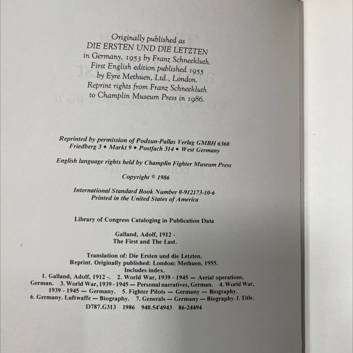 the first and the last the german fighter force in world war ii book, by adolf galland, 1986 Hardcover image 3