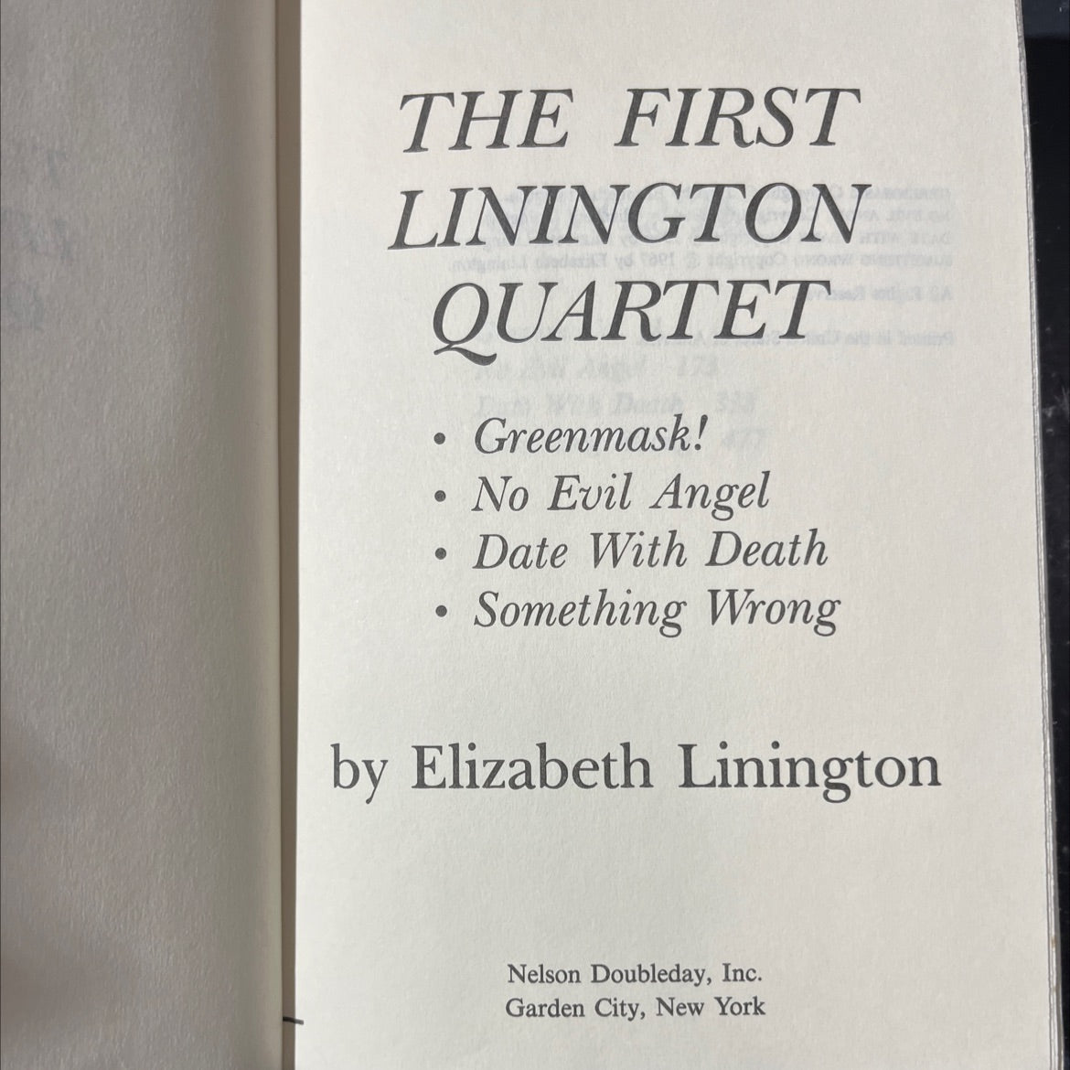 the first linington quartet greenmask! • no evil angel . • date with death something wrong book, by elizabeth image 2