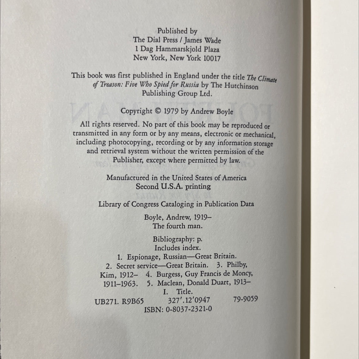 the fourth man book, by Andrew Boyle, 1979 Hardcover image 3