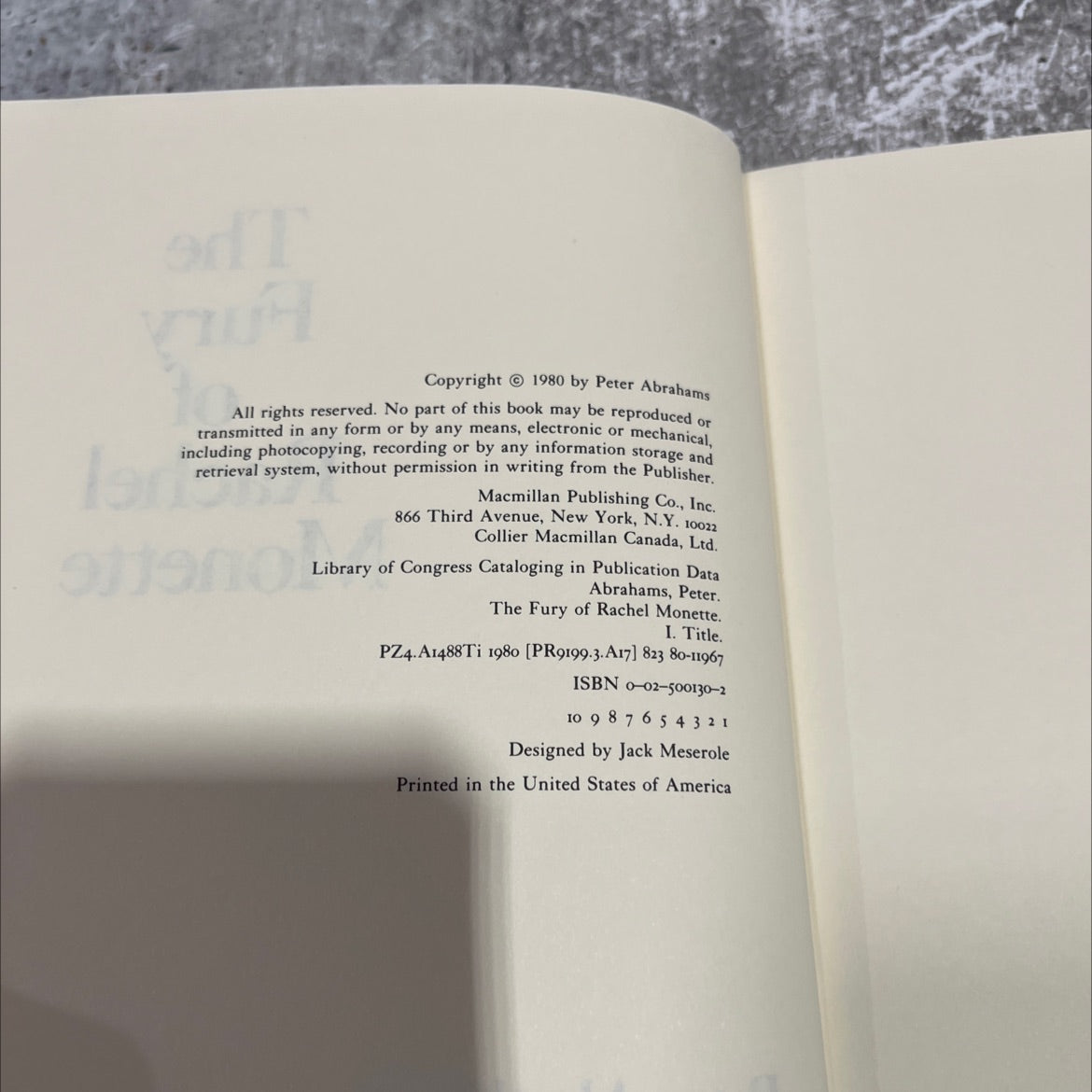 the fury of rachel monette book, by Peter Abrahams, 1980 Hardcover image 3