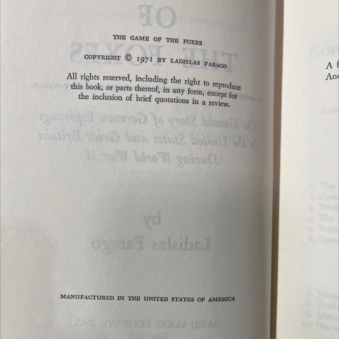 the game of the foxes book, by ladislas farago, 1971 Hardcover image 3