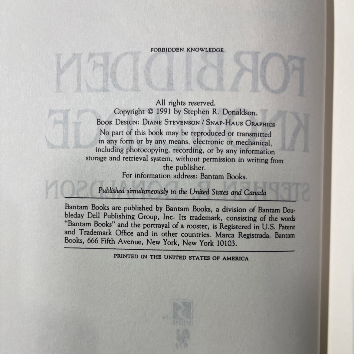 the gap into vision jag forbidden book, by Stephen R. Donaldson, 1991 Hardcover image 3