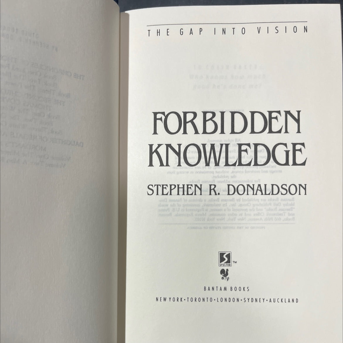 the gap into vision jag forbidden book, by Stephen R. Donaldson, 1991 Hardcover image 2