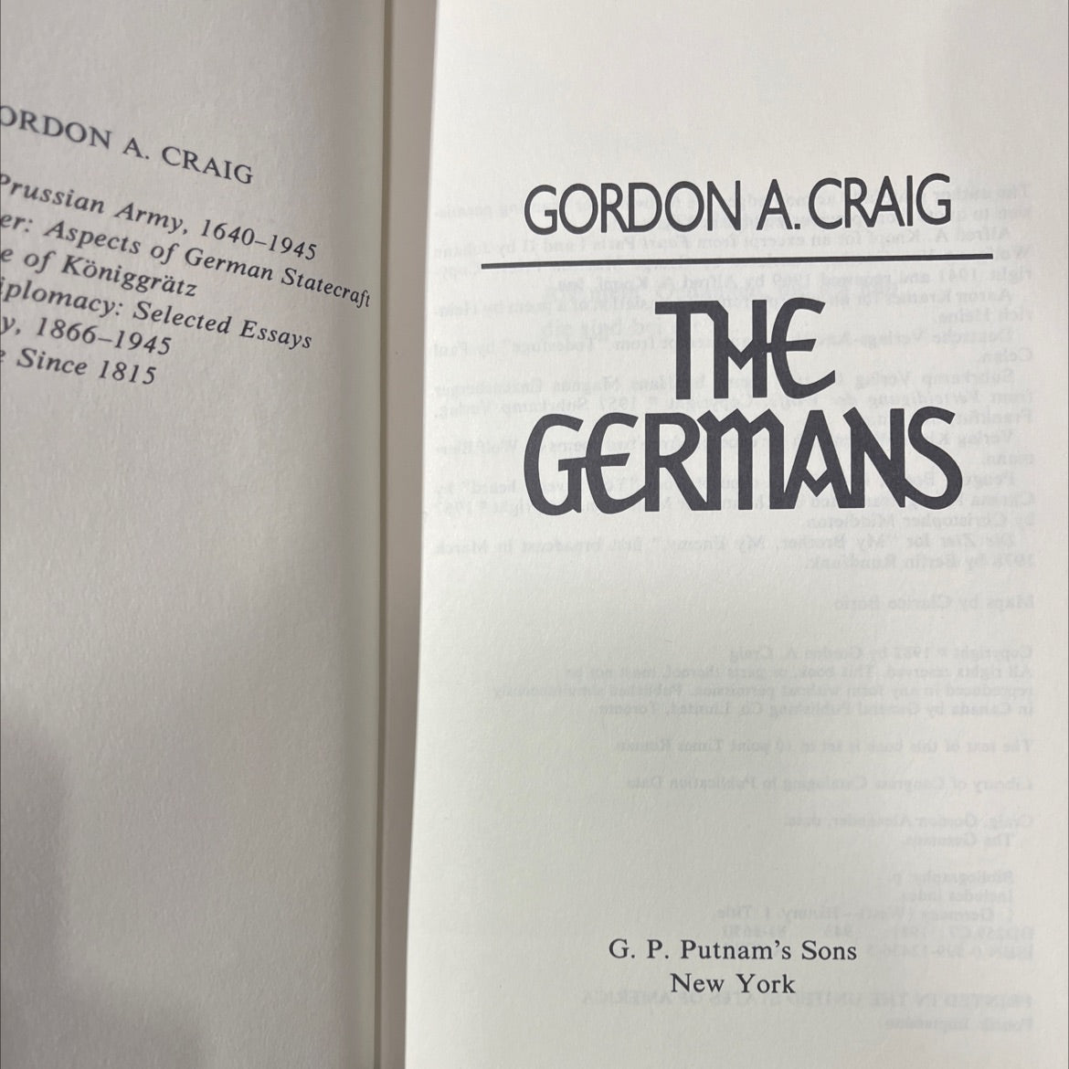 the germans book, by gordon a. craig, 1981 Hardcover image 2