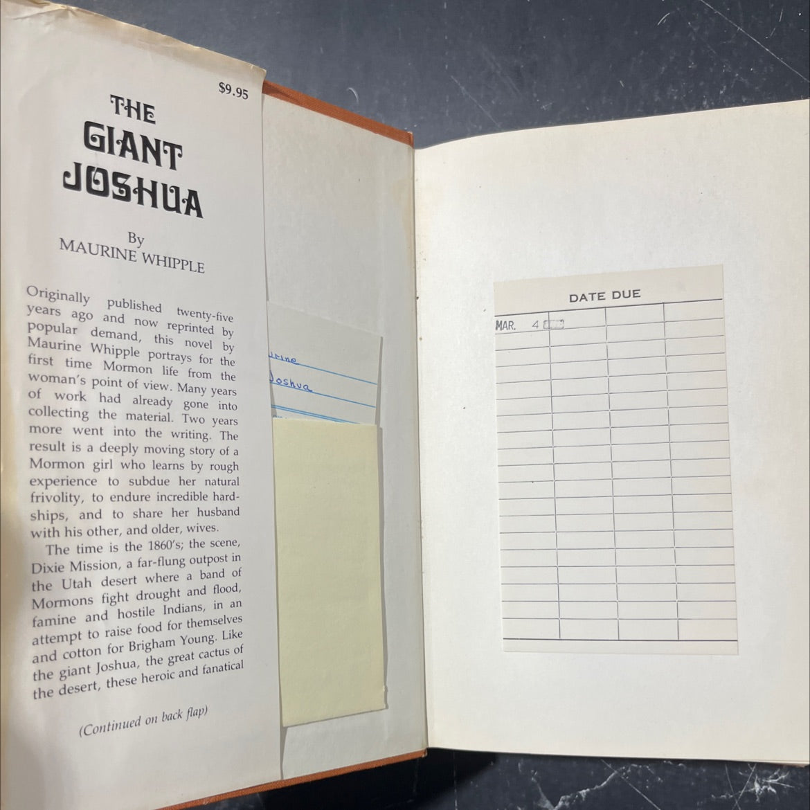 the giant joshua book, by maurine whipple, 1976 Hardcover image 4