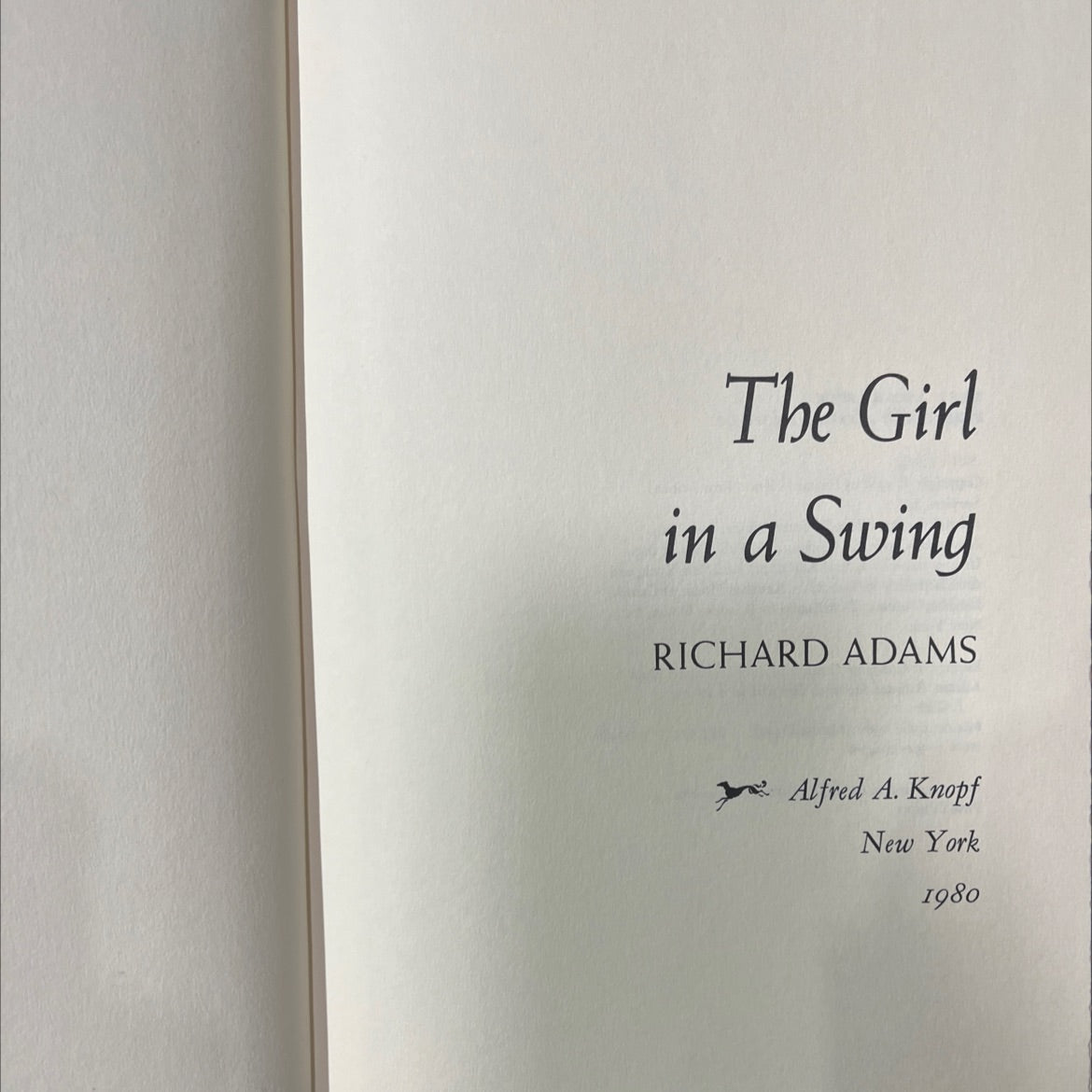 the girl in a swing book, by richard adams, 1980 Hardcover image 2