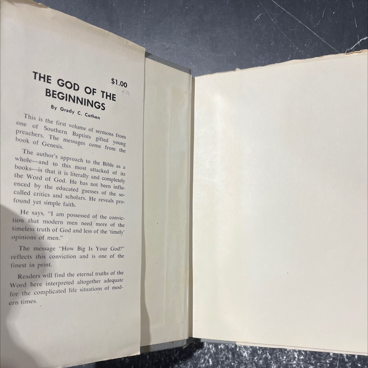 the god of the beginnings book, by grady c. cothen, 1955 Hardcover image 4
