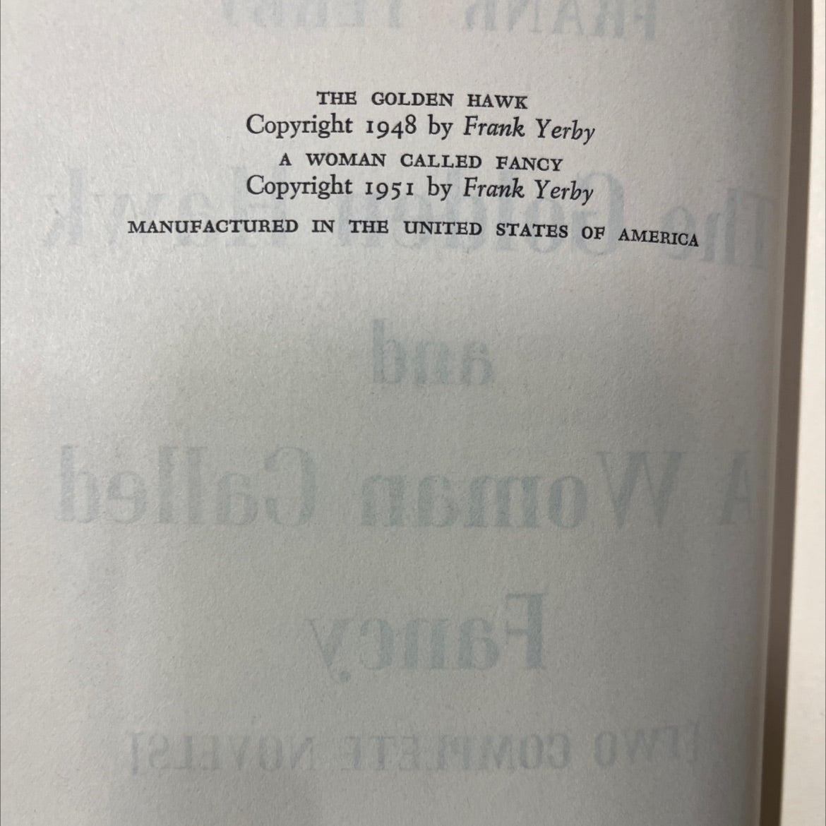 the golden hawk and a woman called fancy book, by frank yerby, 1951 Hardcover image 3