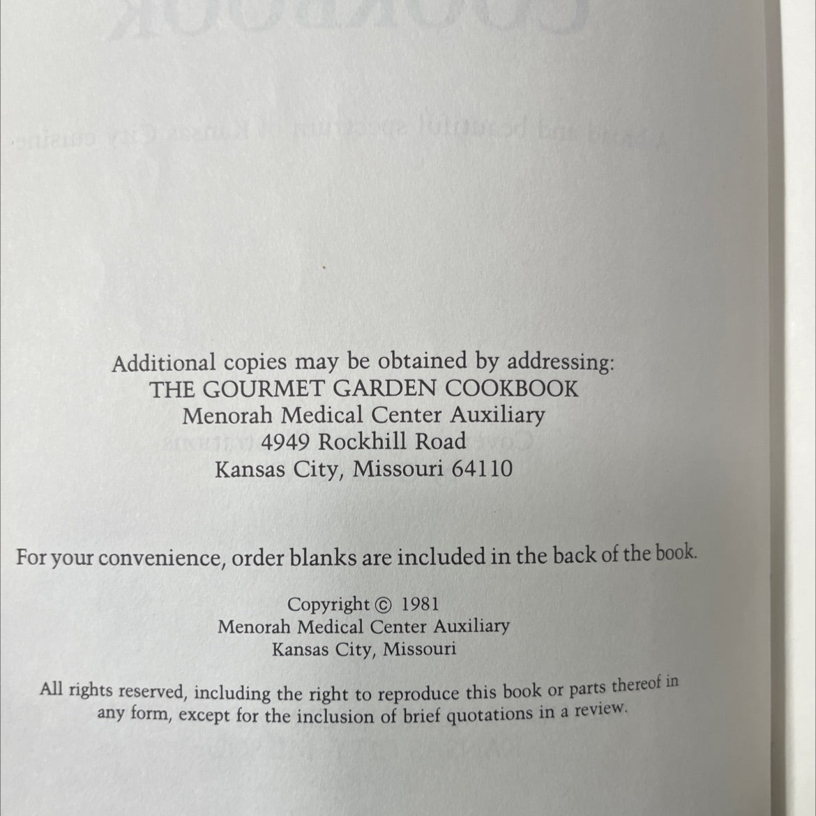 the gourmet garden cookbook book, by menora medical center auxiliary, 1981 Hardcover image 3