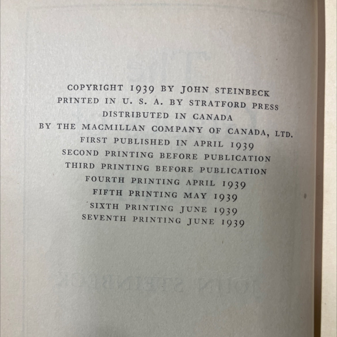 the grapes of wrath book, by john steinbeck, 1939 Hardcover image 3