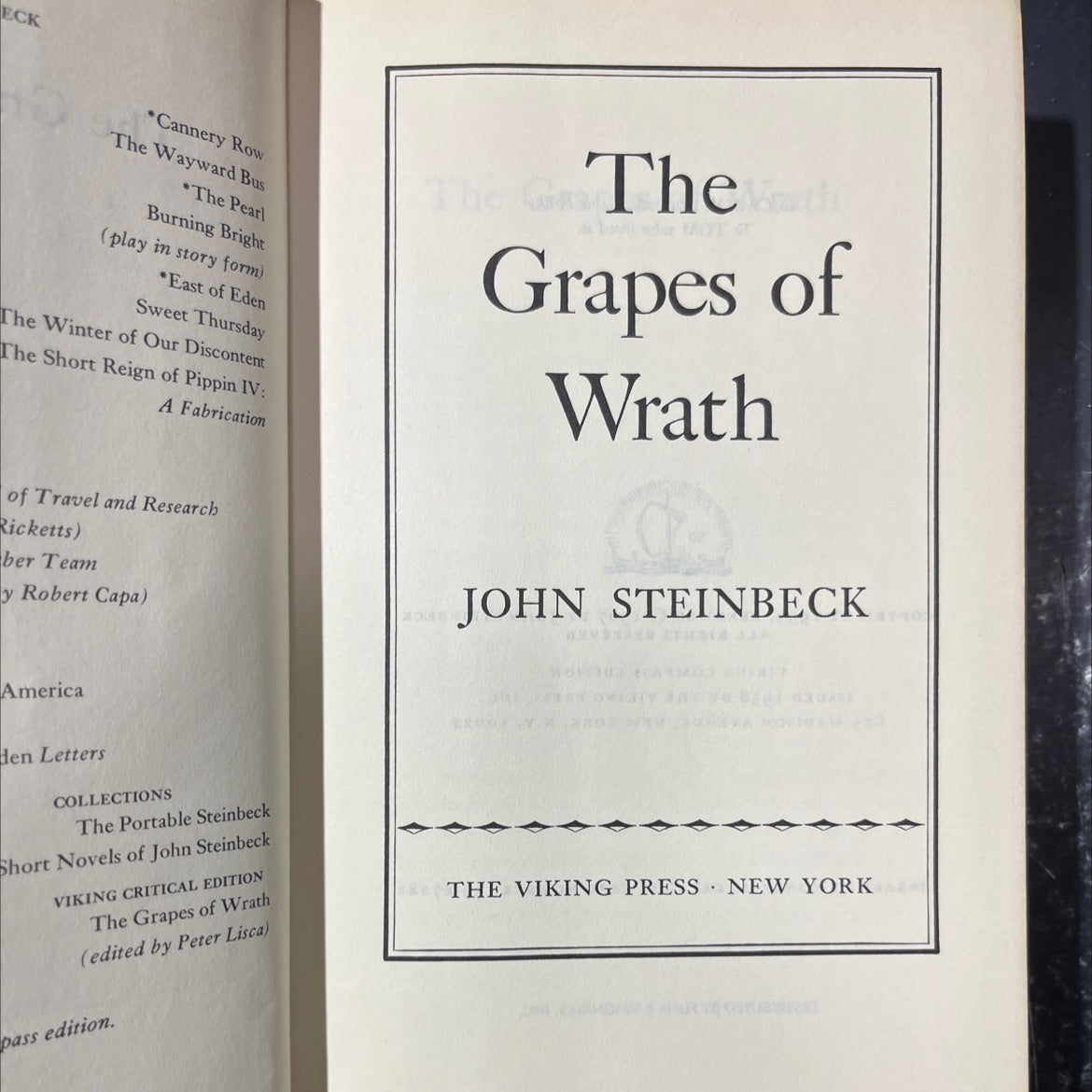 the grapes of wrath book, by john steinbeck, 1967 Hardcover image 2