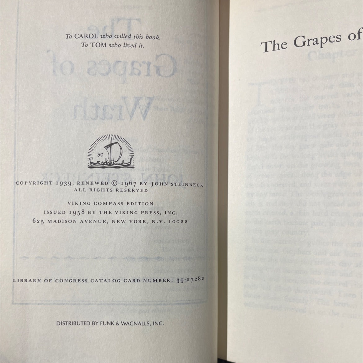 the grapes of wrath book, by john steinbeck, 1967 Hardcover image 3