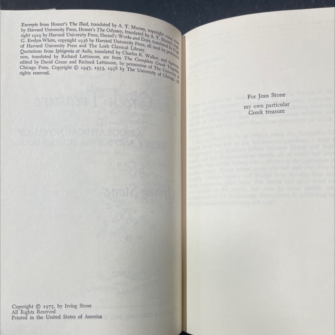 the greek treasure a biographical novel of henry and sophia schliemann book, by irving stone, 1975 Hardcover image 3