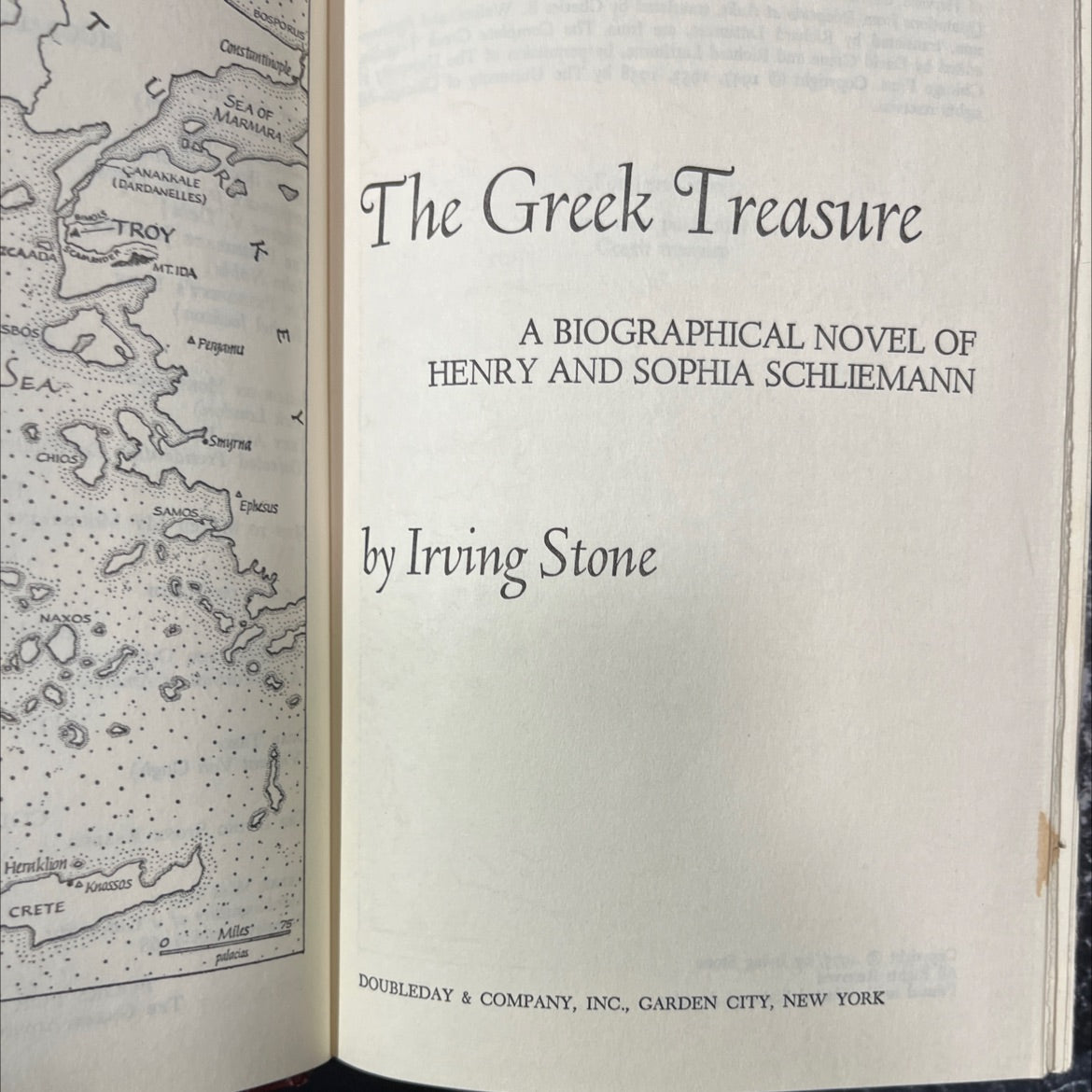 the greek treasure a biographical novel of henry and sophia schliemann book, by irving stone, 1975 Hardcover image 2