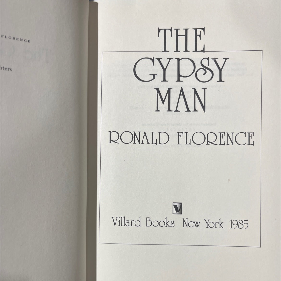 the gypsy man book, by ronald florence, 1985 Hardcover image 2