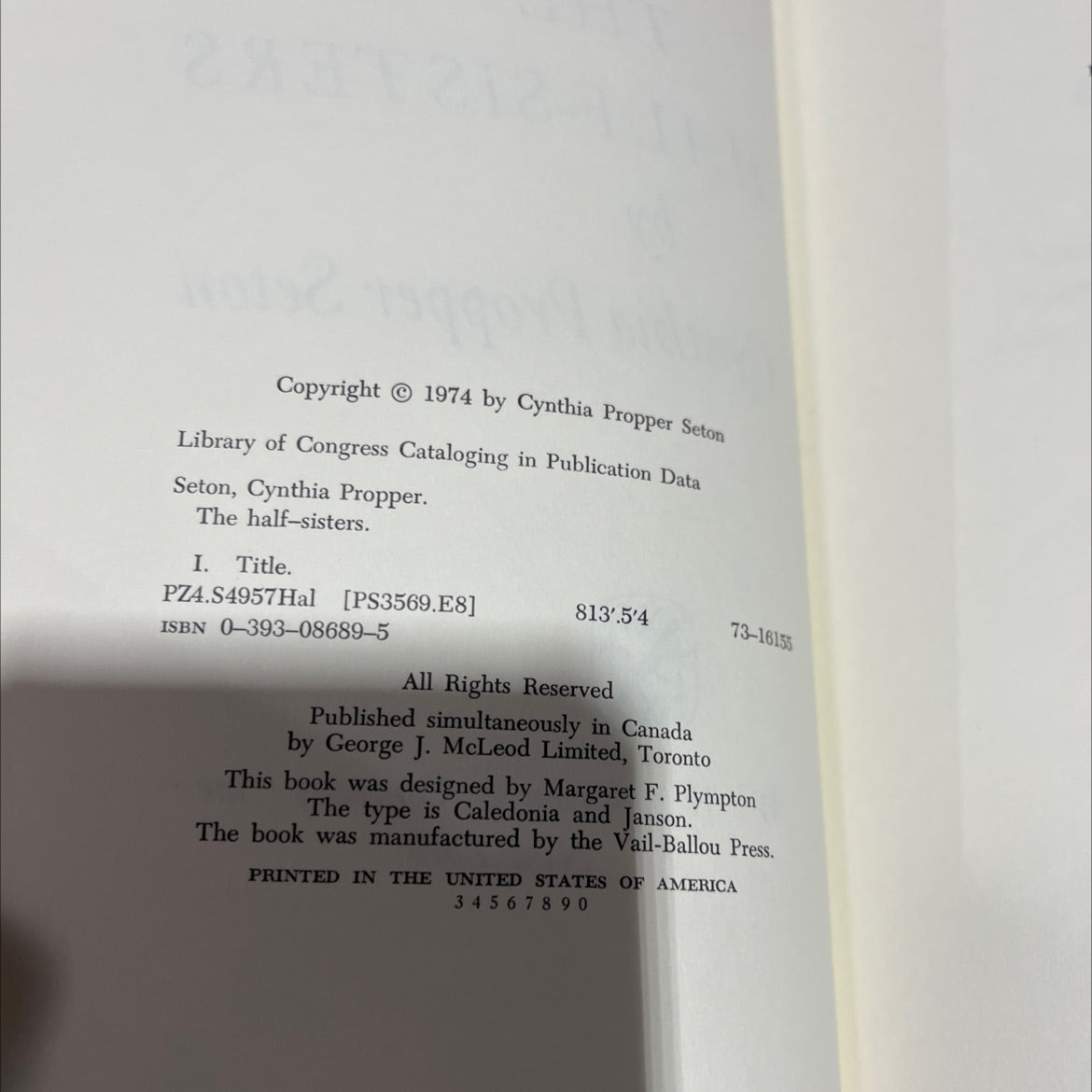 the half-sisters book, by Cynthia Propper Seton, 1974 Hardcover image 3