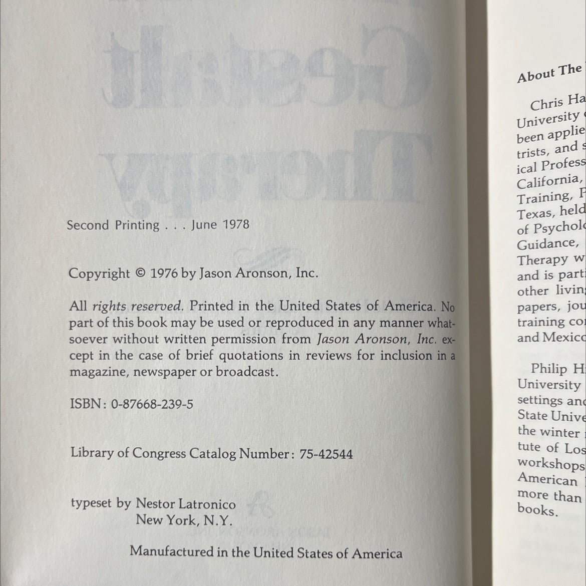 the handbook of gestalt therapy book, by chris hatcher and philip himelstein, 1978 Hardcover image 3