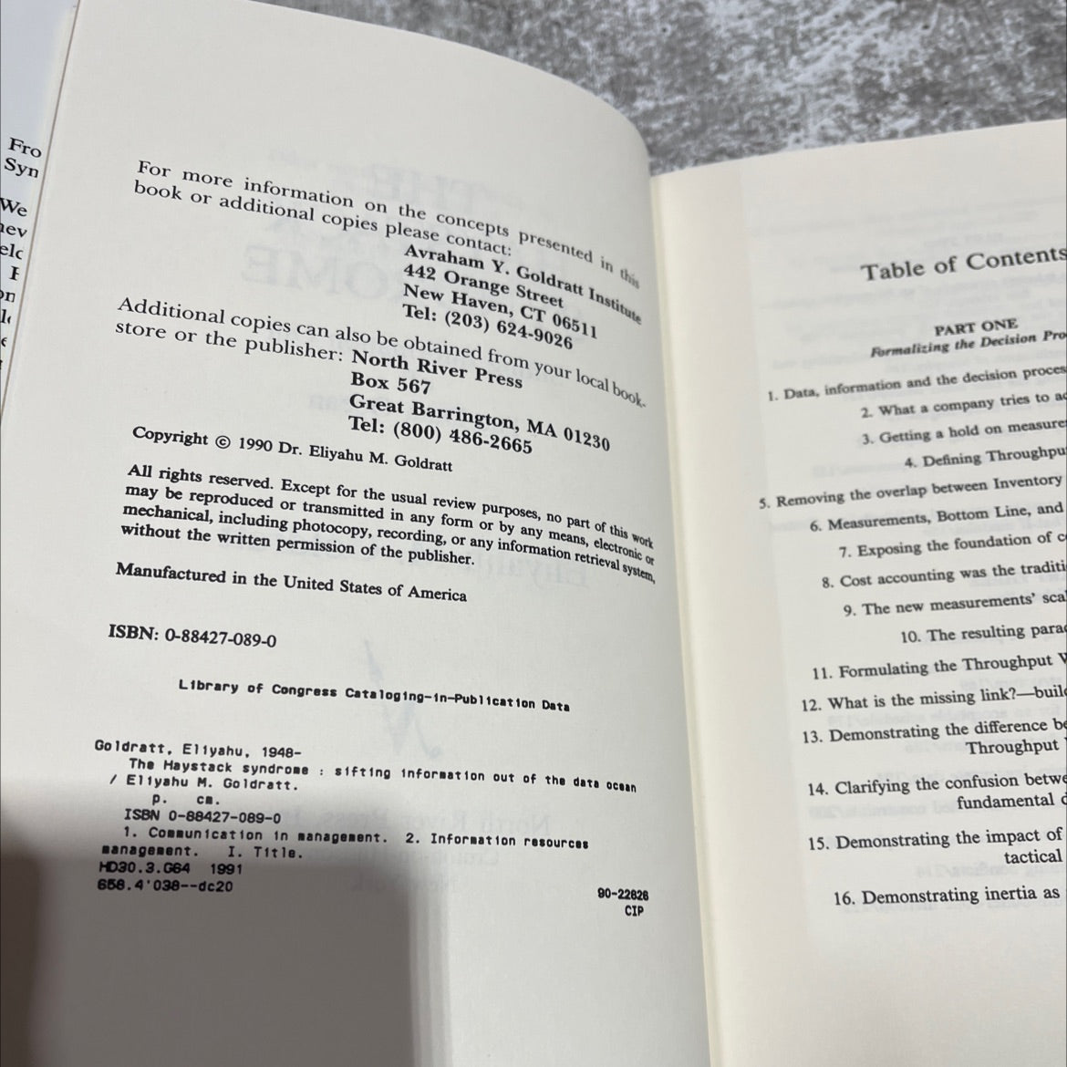 the haystack syndrome: sifting information out of the data ocean book, by eliyahu m. goldratt, 1990 Hardcover image 3