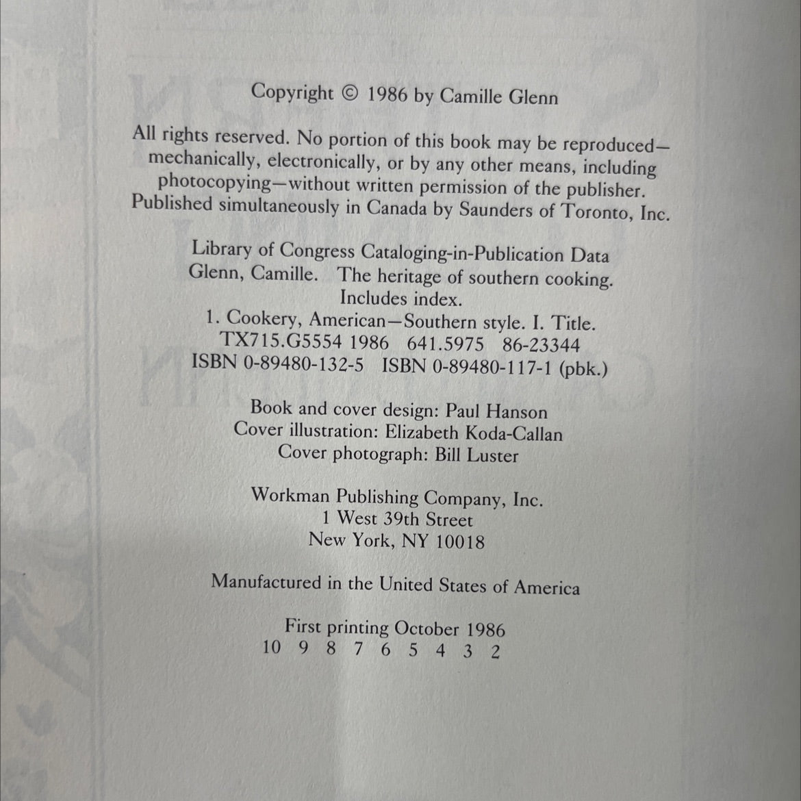 the heritage of southern cooking book, by camille glenn, 1986 Hardcover image 3