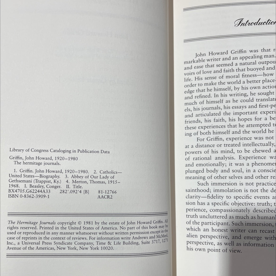 the hermitage journals book, by john howard griffin, 1981 Hardcover image 3