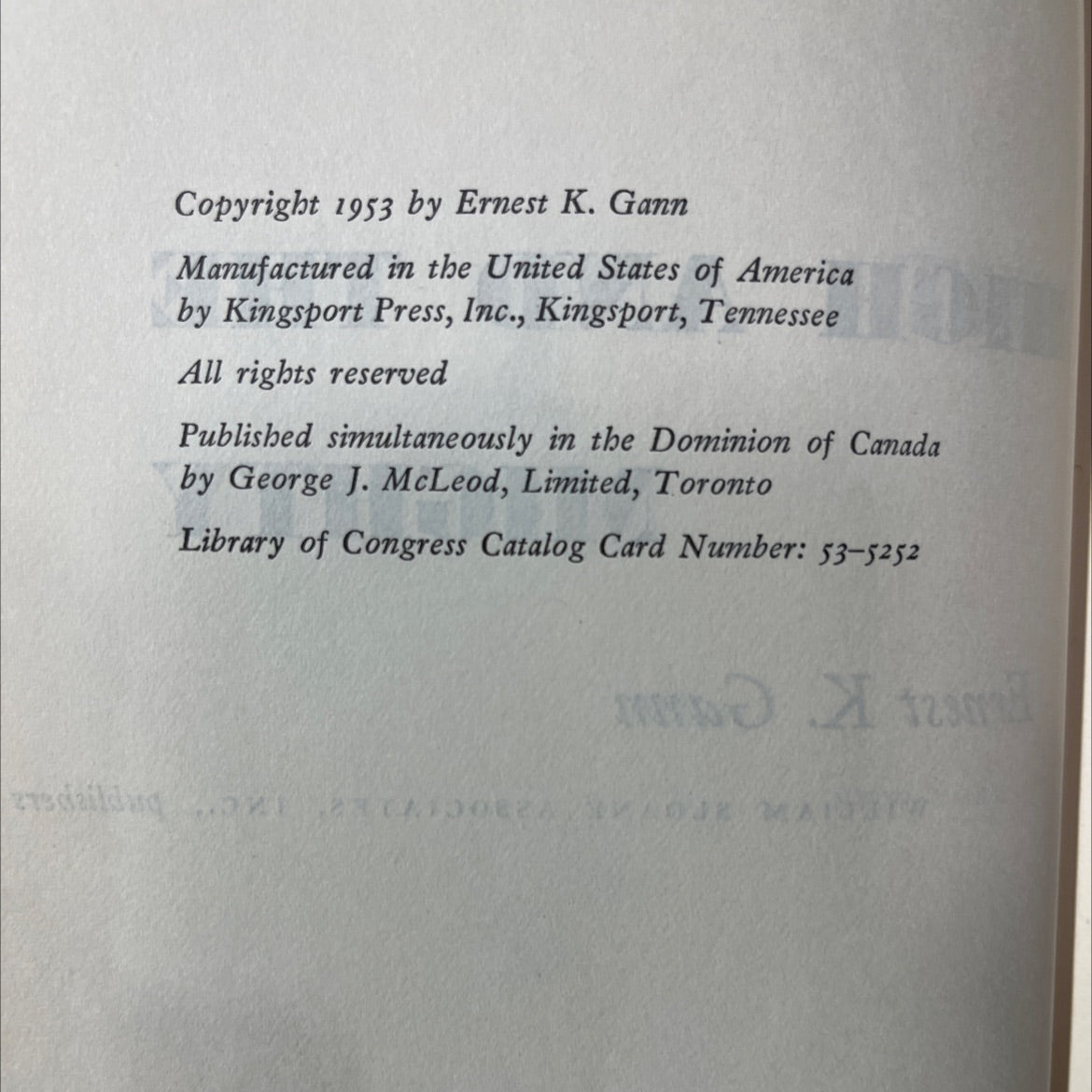 the high and the mighty book, by Ernest K. Gann, 1953 Hardcover image 3