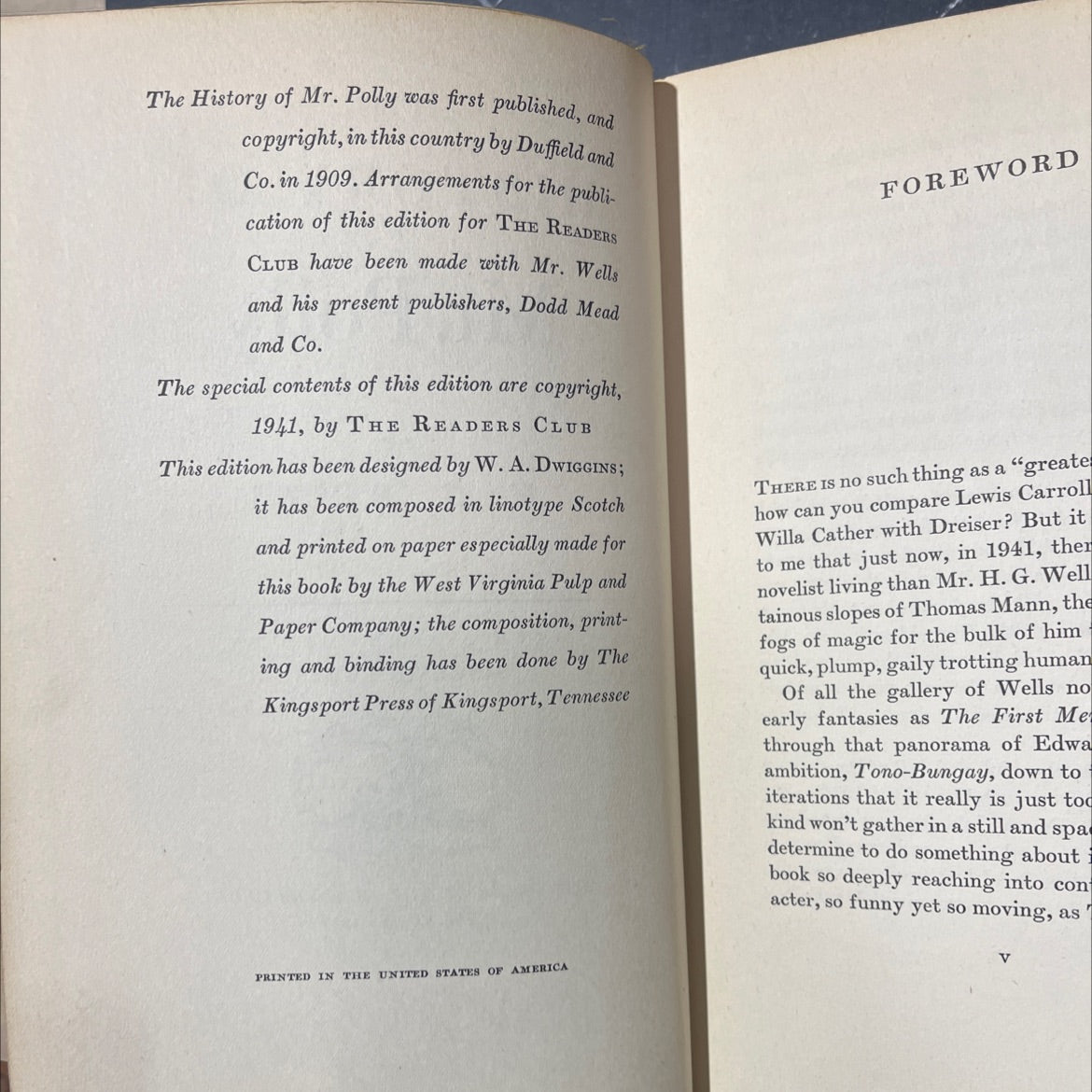 the history of mr. polly book, by h. g. wells, 1941 Hardcover image 3