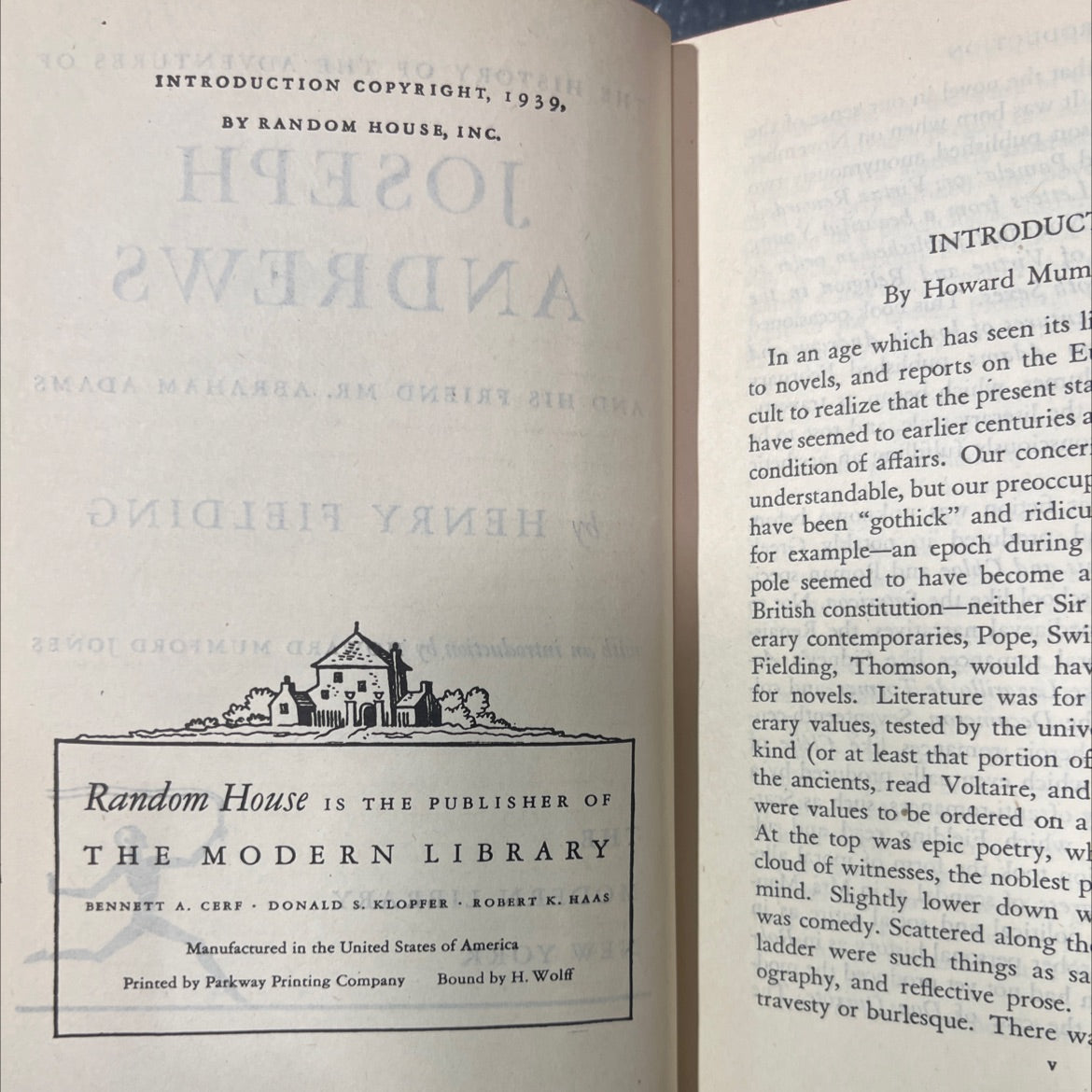 the history of the adventures of joseph andrews and his friend mr. abraham adams book, by henry fielding, 1939 Hardcover image 3
