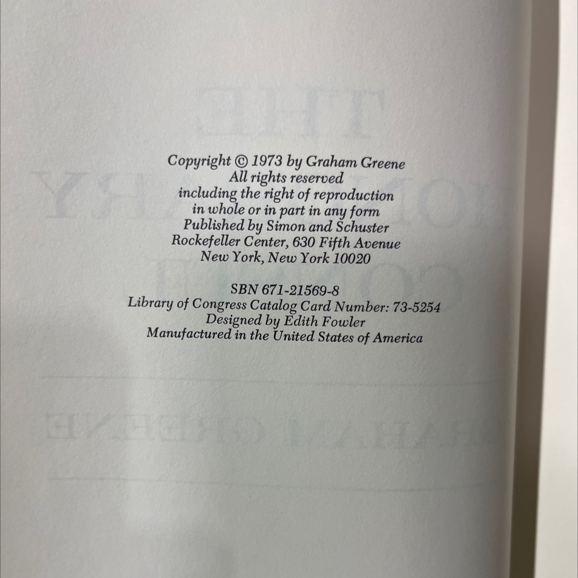 the honorary consul book, by graham greene, 1973 Hardcover image 3