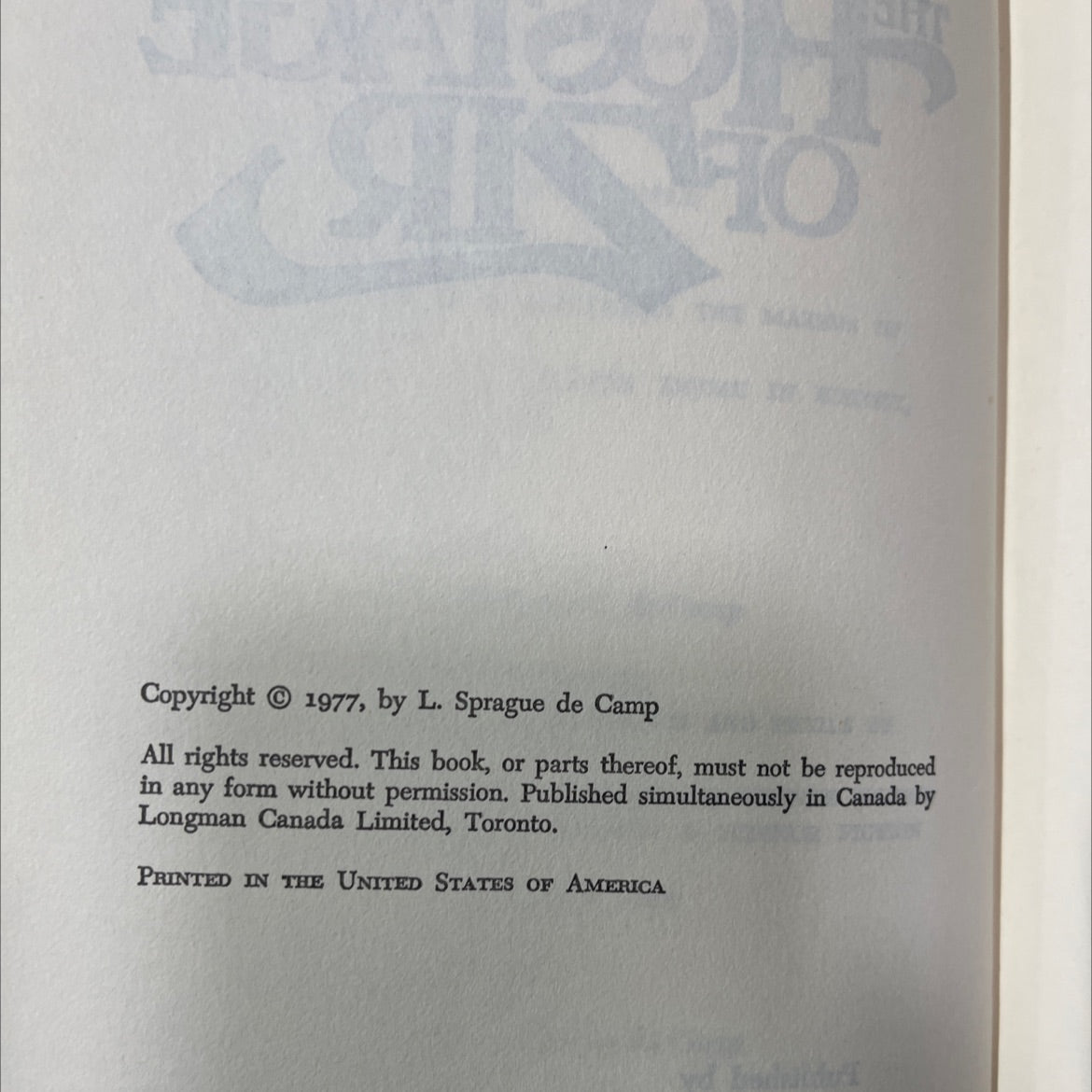 the hostage of zir book, by L. Sprague de Camp, 1977 Hardcover image 3