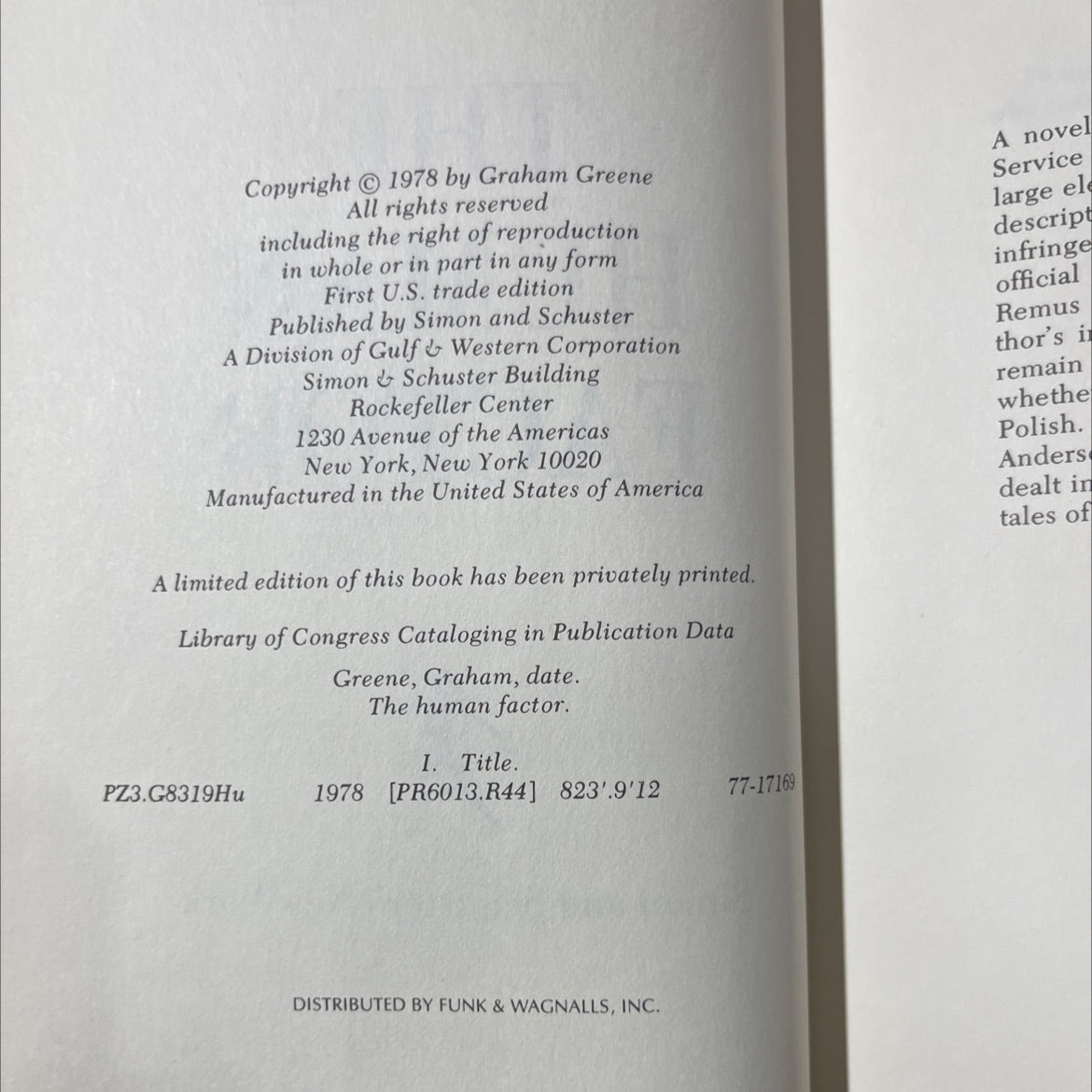 the human factor book, by graham greene, 1978 Hardcover image 3
