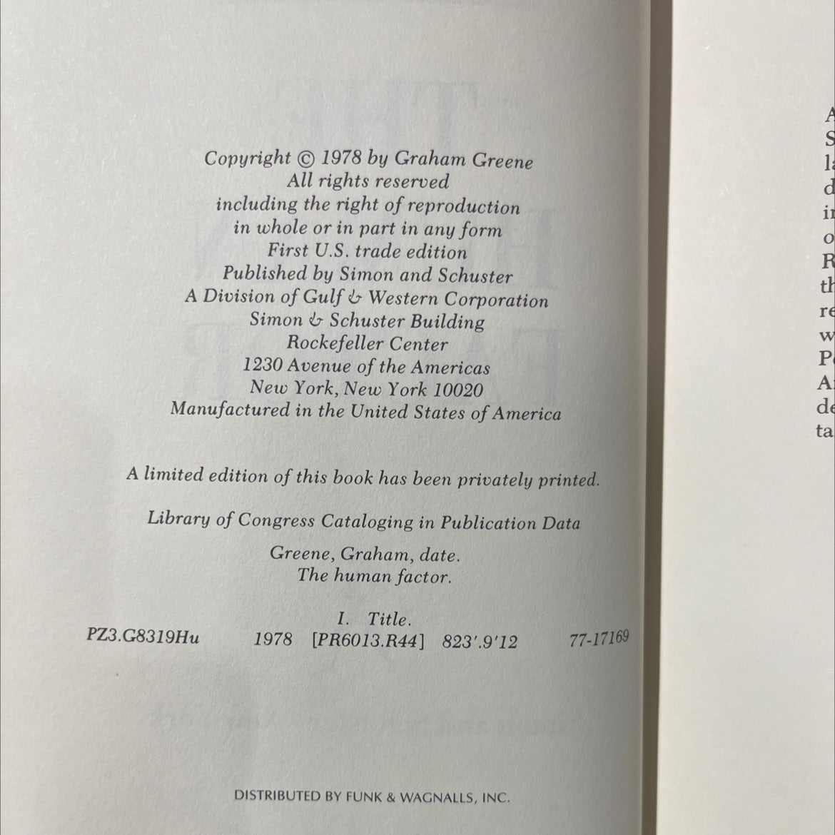 the human factor book, by graham greene, 1978 Hardcover image 3