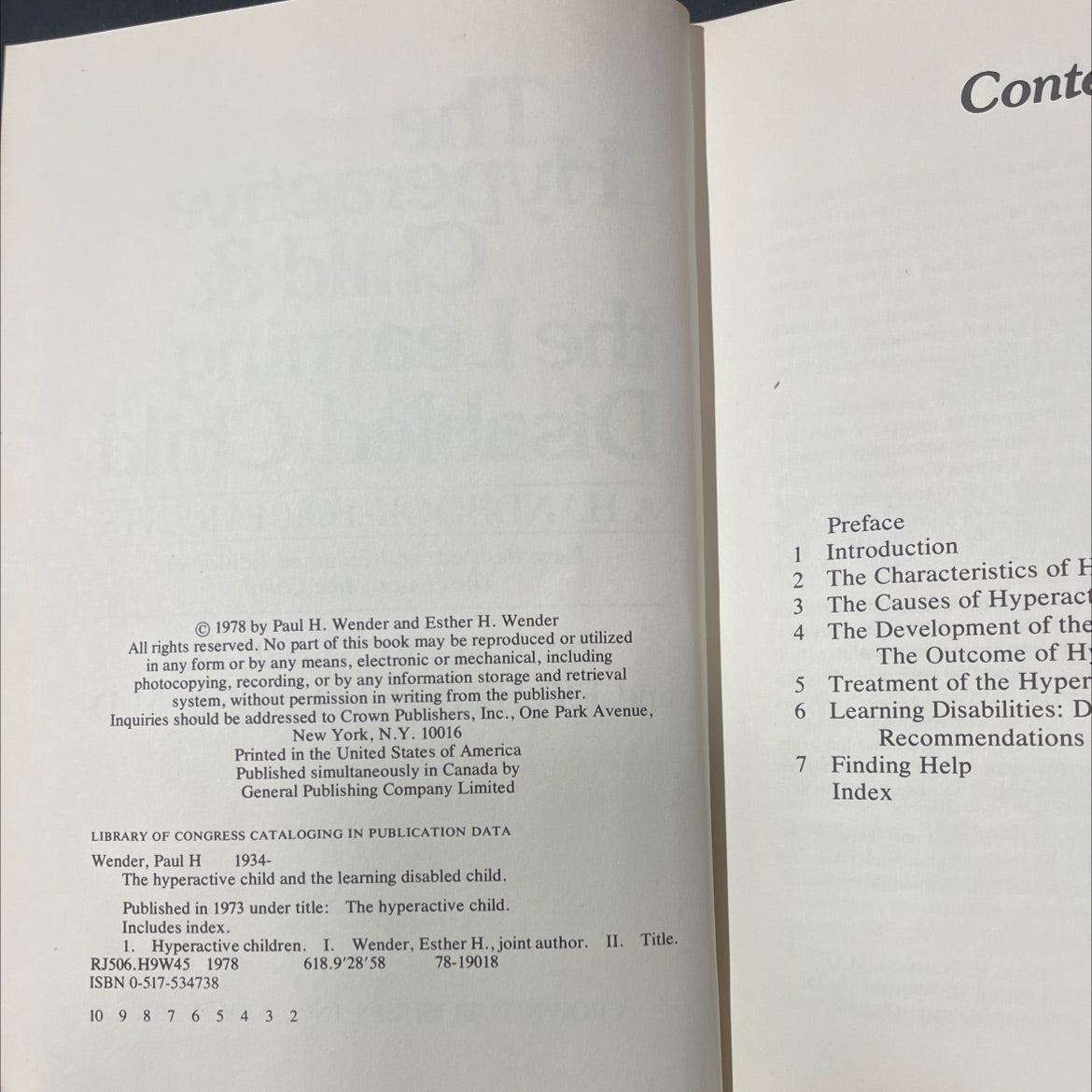 the hyperactive child & the learning disabled child book, by Paul H. Wender, Esther H. Wender, 1978 Hardcover image 3