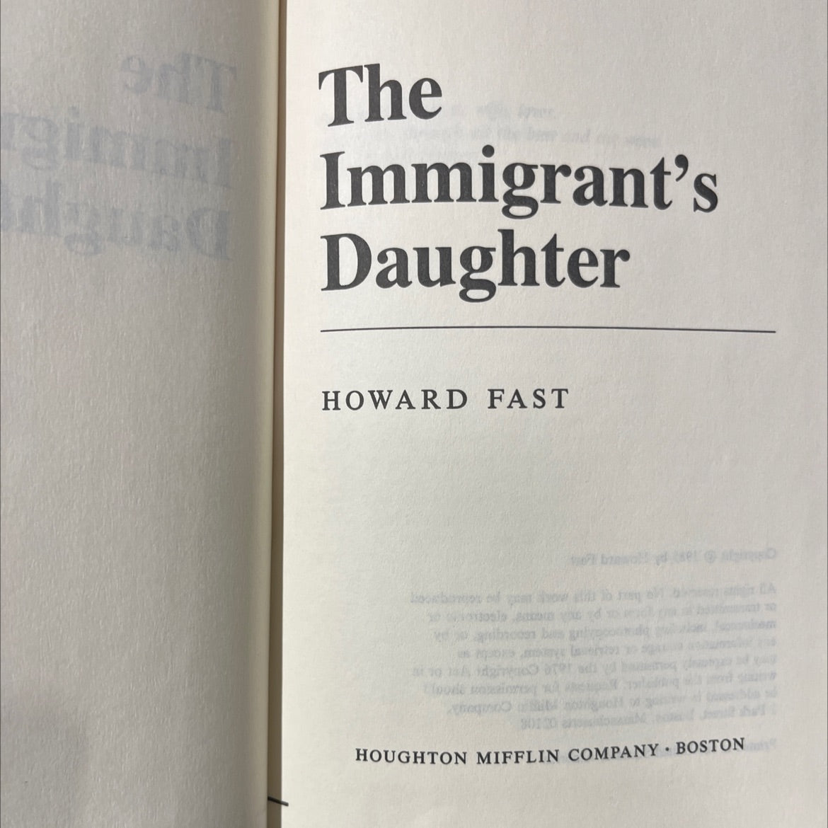 the immigrant's daughter book, by howard fast, 1985 Hardcover image 2