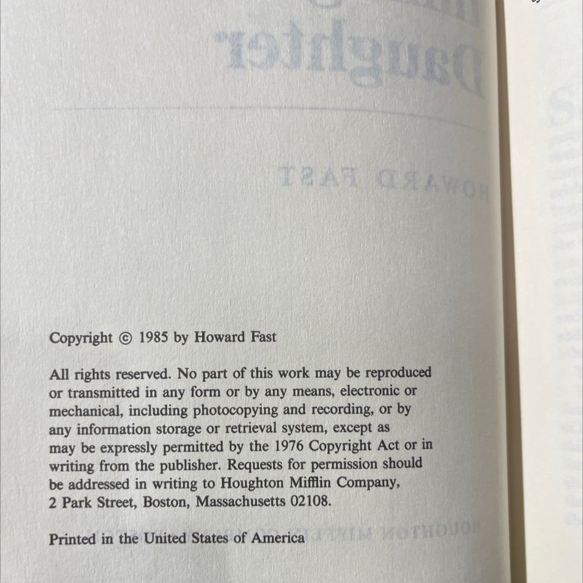 the immigrant's daughter book, by howard fast, 1985 Hardcover image 3