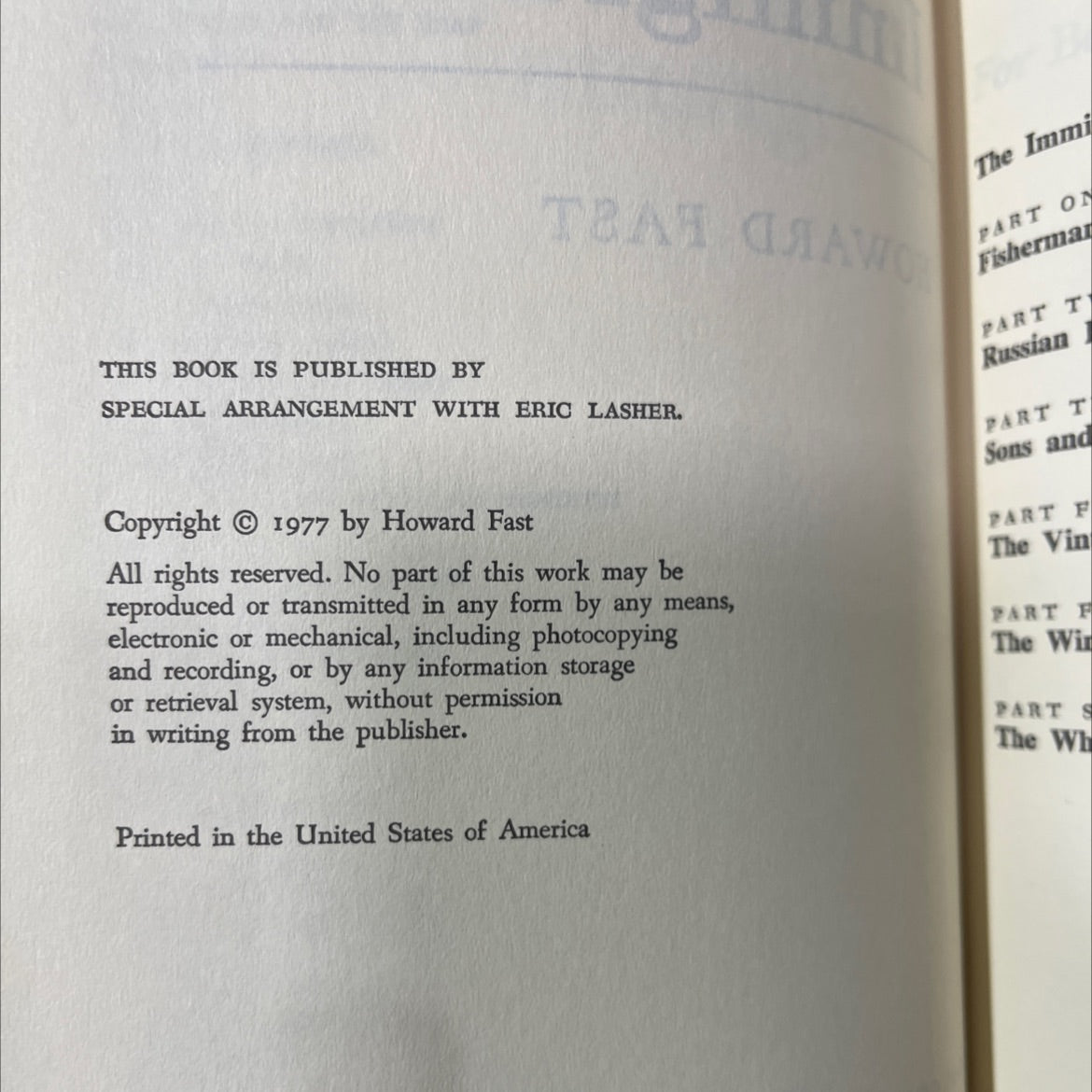 the immigrants book, by howard fast, 1977 Hardcover image 3