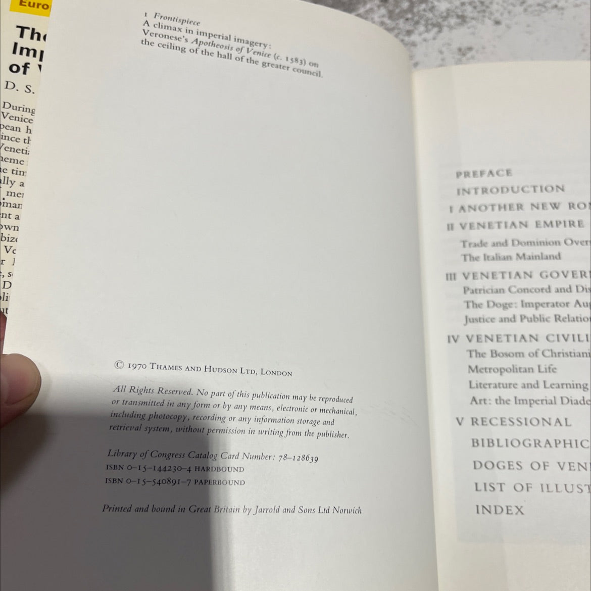 the imperial age of venice 1380-1580 book, by d. s. chambers, 1970 Hardcover image 3